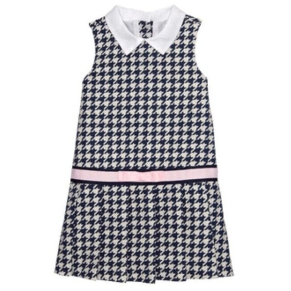 Janie and Jack Hounds Tooth Size 5 Girls White and Navy Dropwaist In the Garden